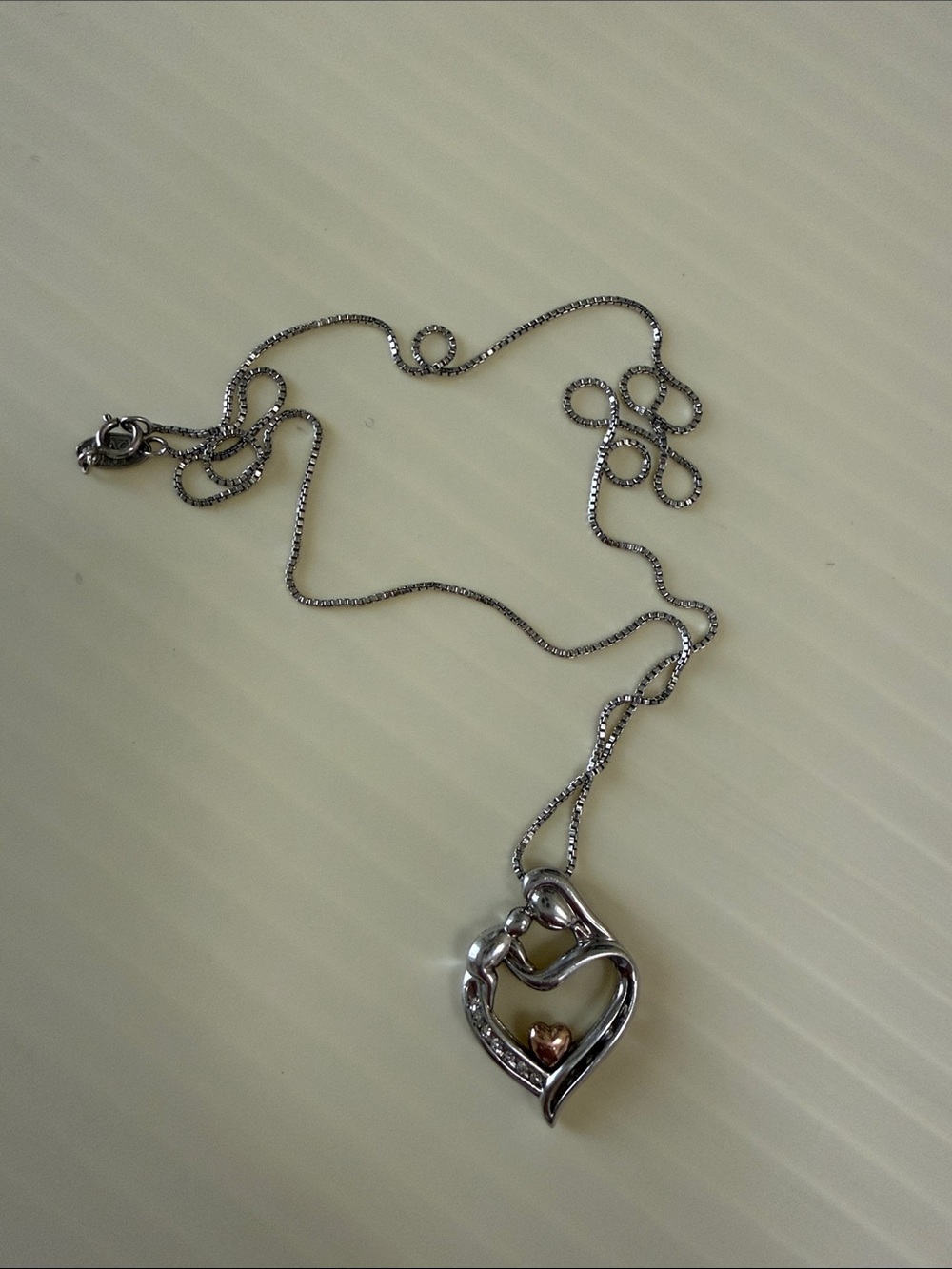 Sterling Silver Heart Pendant Necklace with Rose Gold Accent